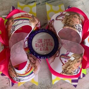 Taylor Swift Swiftie NWT Handmade Double Stacked Pink Rainbow Hair bow for girls